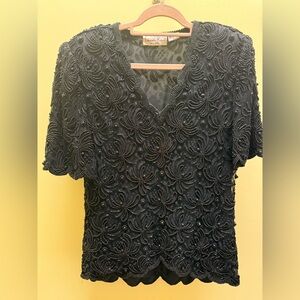 Vintage Laurence Kazar Intricate Black Beaded Blouse